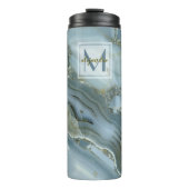 Elegant Blue Marble Natural Stone Pattern Monogram Thermosbeker (Voorkant)