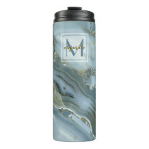 Elegant Blue Marble Natural Stone Pattern Monogram