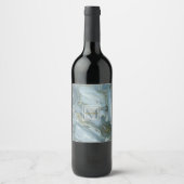 Elegant Blue Marble Natural Stone Pattern Monogram Wijn Etiket (Voorkant)