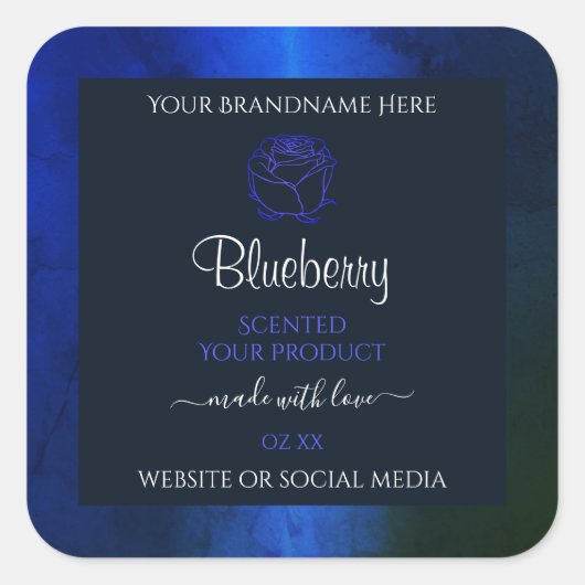 Elegant Blue Marble Pattern Floral Product Label (Voorkant)