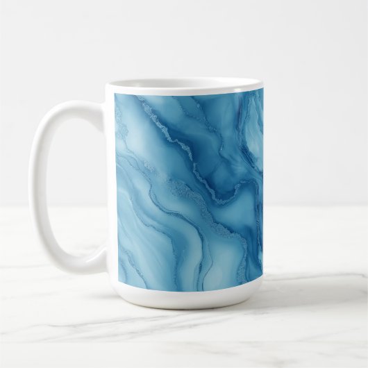 Elegant Blue Marble with Fluid Wave-Like Design  Koffiemok (Links)