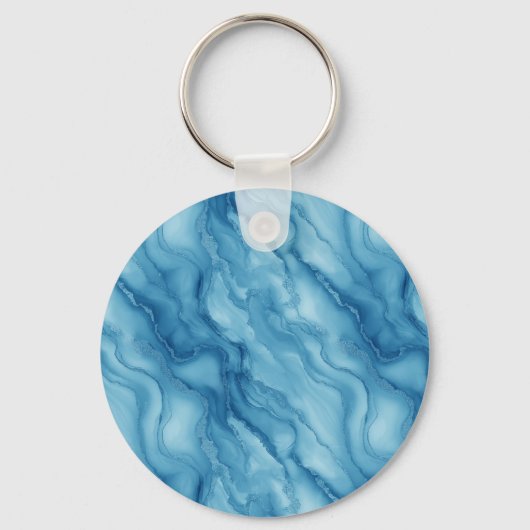 Elegant Blue Marble with Fluid Wave-Like Design Sleutelhanger (Achterkant)