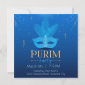 Elegant Blue Mask Purim Invitation Kaart (Voorkant)