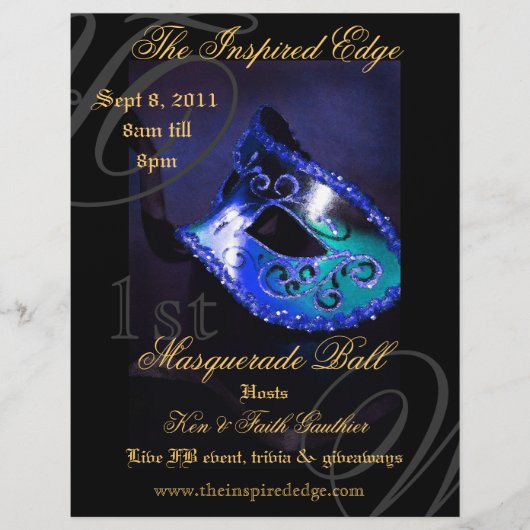 Elegant Blue Masquerade Ball Party Event Flyer (Voorkant)
