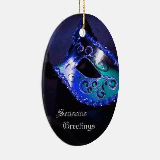 Elegant Blue Masquerade Mask Holiday Ornament (Rechts)