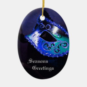 Elegant Blue Masquerade Mask Holiday Ornament