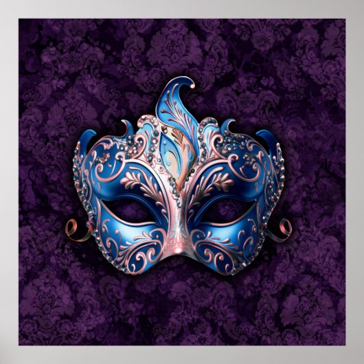 Elegant Blue Masquerade Mask Poster (Voorkant)