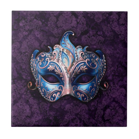 Elegant Blue Masquerade Mask Tegeltje (Voorkant)
