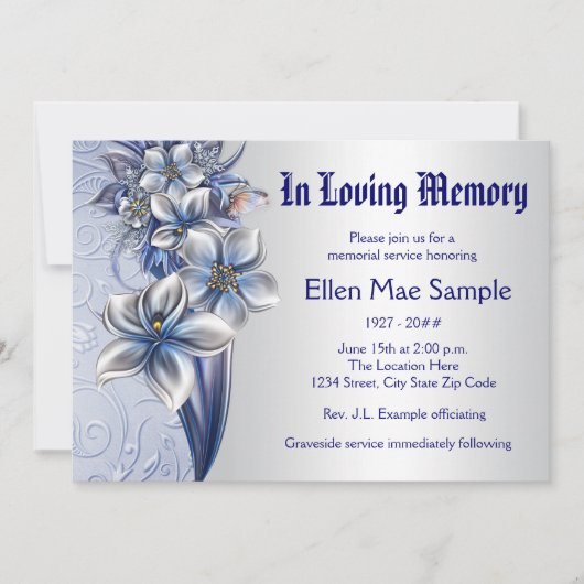 Elegant Blue Memorial Service Aankondigingen (Voorkant)