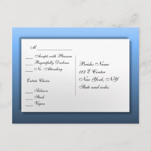 Elegant Blue Menu RSVP (Achterkant)