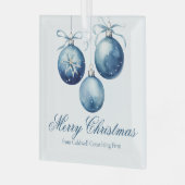 Elegant Blue Merry Christmas Custom Company Glas Ornament (Voorkant links)