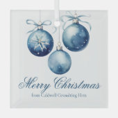 Elegant Blue Merry Christmas Custom Company Glas Ornament (Voorkant)