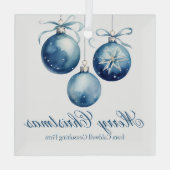 Elegant Blue Merry Christmas Custom Company Glas Ornament (Achterkant)