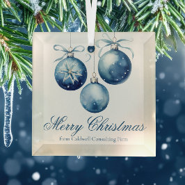 Elegant Blue Merry Christmas Custom Company Glas Ornament