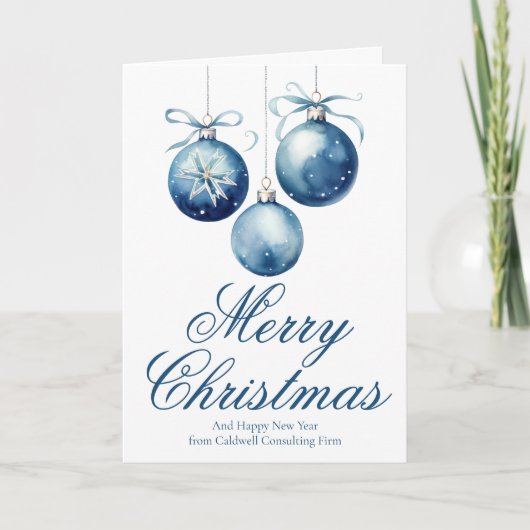 Elegant Blue Merry Christmas Ornamenten Business Feestdagen Kaart (Voorkant)