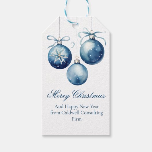 Elegant Blue Merry Christmas Ornamenten Company Cadeaulabel (Voorkant)