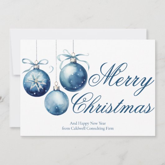 Elegant Blue Merry Christmas Ornamenten Company Feestdagenkaart (Voorkant)