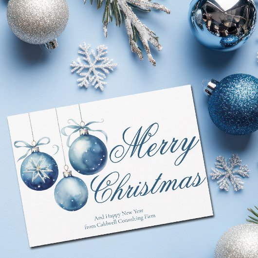 Elegant Blue Merry Christmas Ornamenten Company Feestdagenkaart