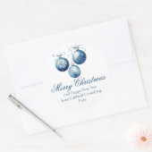 Elegant Blue Merry Christmas Ornamenten Company Ronde Sticker (Envelop)