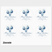 Elegant Blue Merry Christmas Ornamenten Company Ronde Sticker (Vel)
