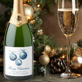 Elegant Blue Merry Christmas Ornamenten Company Sparkling Wijnetiket
