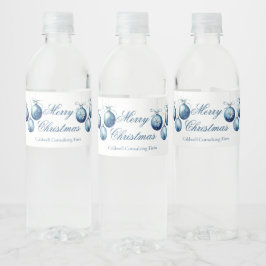 Elegant Blue Merry Christmas Ornamenten Company Waterfles Etiket