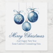 Elegant Blue Merry Christmas Ornamenten Company Wijn Etiket (Enkel label)