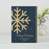 Elegant Blue Merry Christmas Snowflake Flat Feestdagenkaart (Staand voorkant)