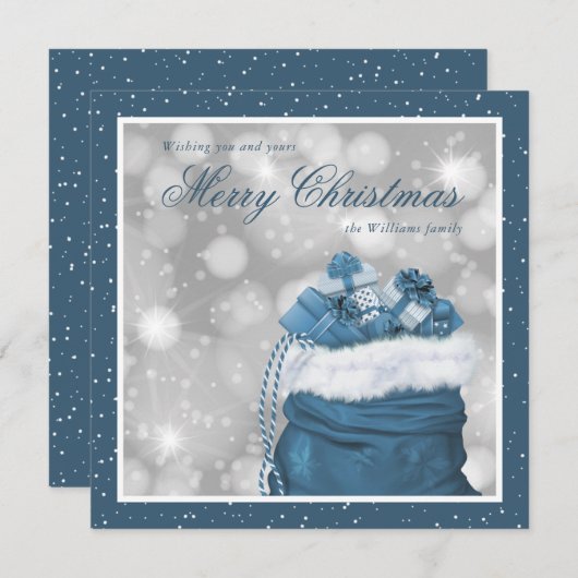 Elegant  Blue Merry-kerstfeestkaarten Feestdagenkaart (Voorkant / Achterkant)