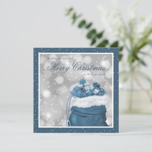 Elegant  Blue Merry-kerstfeestkaarten Feestdagenkaart (Staand voorkant)
