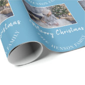 Elegant Blue Merry-kersttijdserie Foto Cadeaupapier (Rol Hoek)