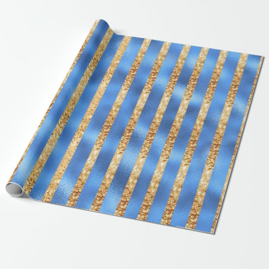 Elegant Blue Metallic Gold Glitter Cadeaupapier (Uitgerold)