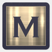 Elegant Blue Metallic Gold Initiaal Vierkante Sticker (Voorkant)