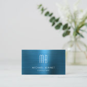 Elegant Blue Metallic Monogram Consultant Visitekaartje (Staand voorkant)