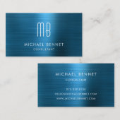 Elegant Blue Metallic Monogram Consultant Visitekaartje (Voorkant / Achterkant)