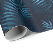 Elegant Blue Metallic Tropische Planten Gift Cadeaupapier (Rol Hoek)