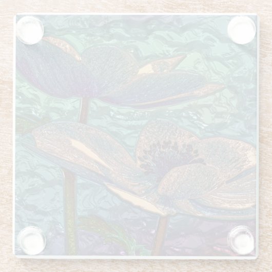 Elegant  Blue Metallied Flowers Art Glazen Onderzetter (Achterkant)