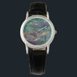 Elegant  Blue Metallied Flowers Art Horloge<br><div class="desc">Elegante en stijlvolle gemetalliseerde kunst met blauwe bloemen. Het Glas in lood ziet eruit.</div>