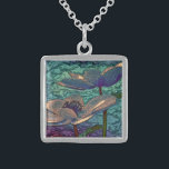 Elegant  Blue Metallied Flowers Art Sterling Zilver Ketting<br><div class="desc">Elegante en stijlvolle gemetalliseerde kunst met blauwe bloemen. Het Glas in lood ziet eruit.</div>