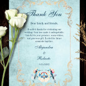 Elegant Blue Mexican Baroque Hummingbird Wedding Bedankkaart
