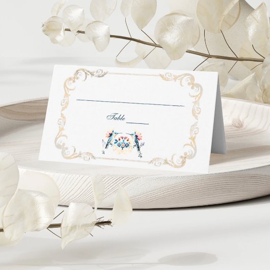 Elegant Blue Mexican Baroque Hummingbird Wedding Plaatskaartje