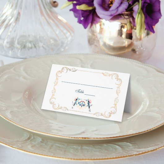 Elegant Blue Mexican Baroque Hummingbird Wedding Plaatskaartje