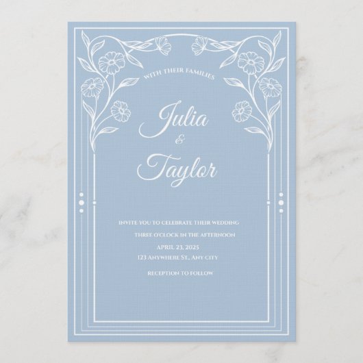 Elegant Blue Minimal Invitation Kaart (Voorkant)