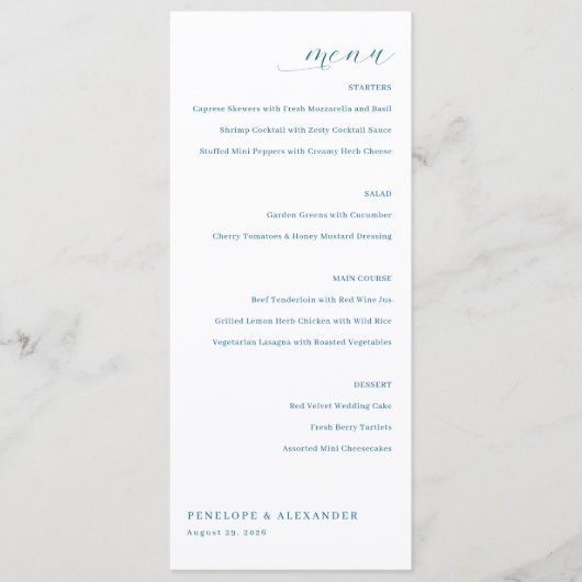Elegant Blue Minimalist Menu (Voorkant)