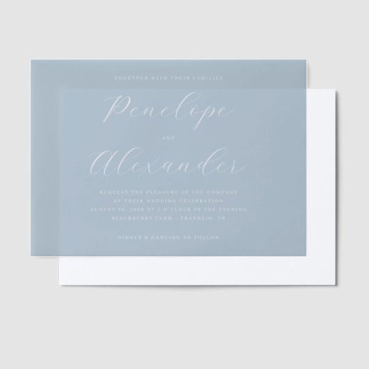 Elegant Blue Minimalist Wedding Invitation Vellum Uitnodigingen (Offset)