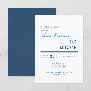 Elegant Blue Modern Bar Mitzvah Kaart