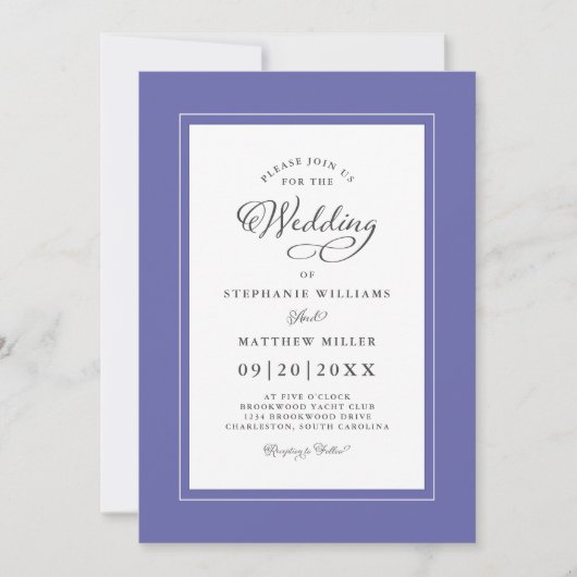 Elegant Blue Modern Calligraphy Wedding Kaart (Voorkant)