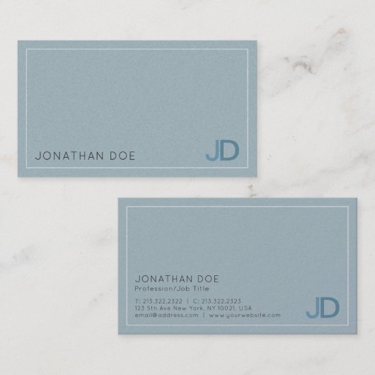 Elegant Blue Modern Monogram Luxe Pearl Finish Visitekaartje (Voorkant / Achterkant)