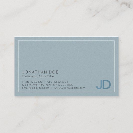 Elegant Blue Modern Monogram Luxe Pearl Finish Visitekaartje (Achterkant)