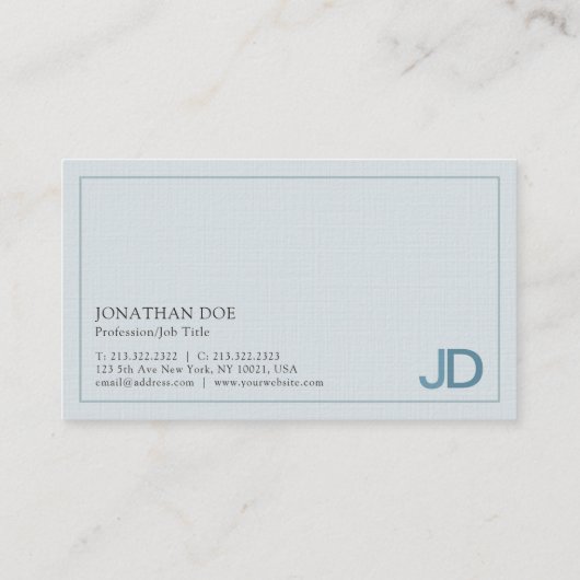 Elegant Blue Modern Monogram Premium Linen Luxury Visitekaartje (Achterkant)